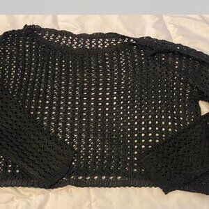 Elegant Black Open-Knit Women's Sweater